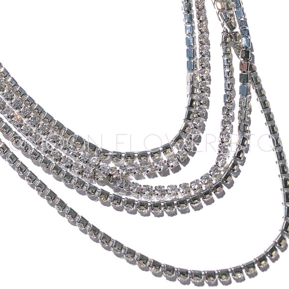 Silver Rhinestone Multi Strand Necklace - Picture 5 of 6
